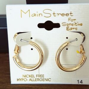 Main Street Gold Tone Hoop Earrings for Sensitive Ears Nickel Free- Leverback